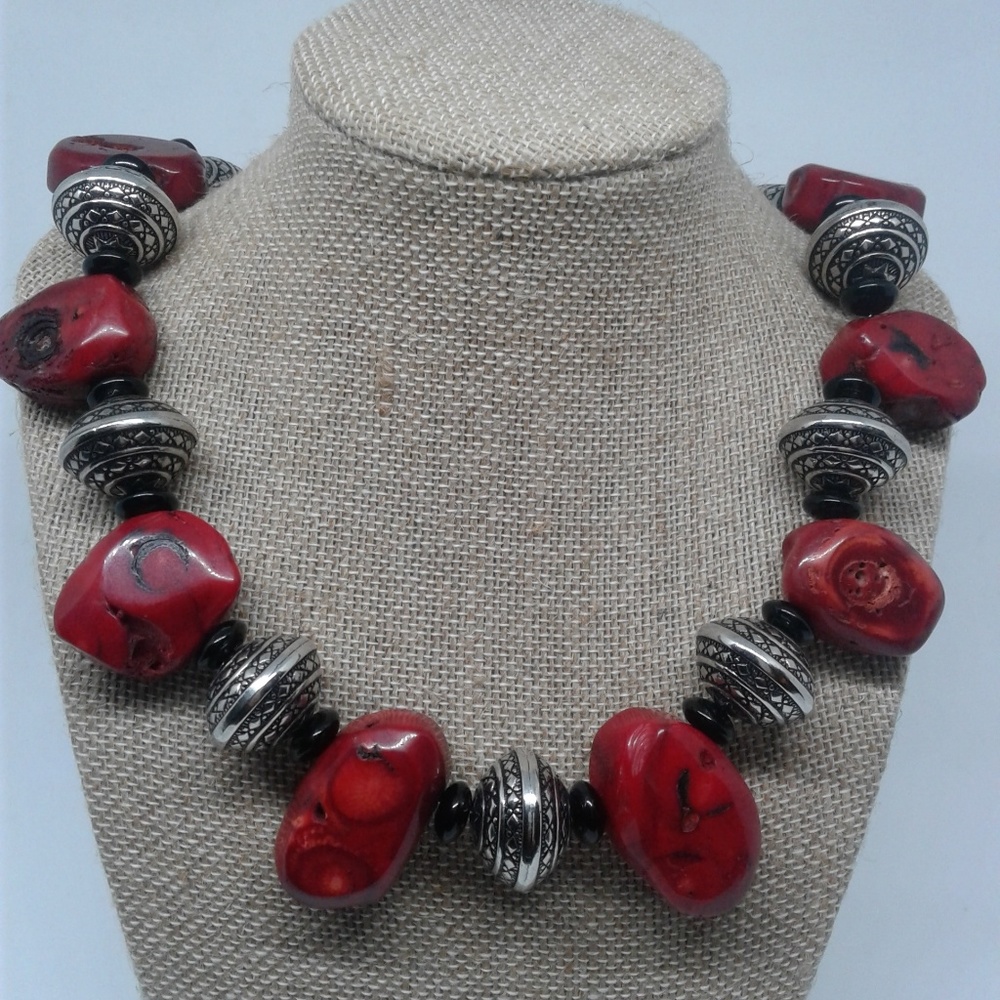 Red Bamboo Coral/Silver Choker
